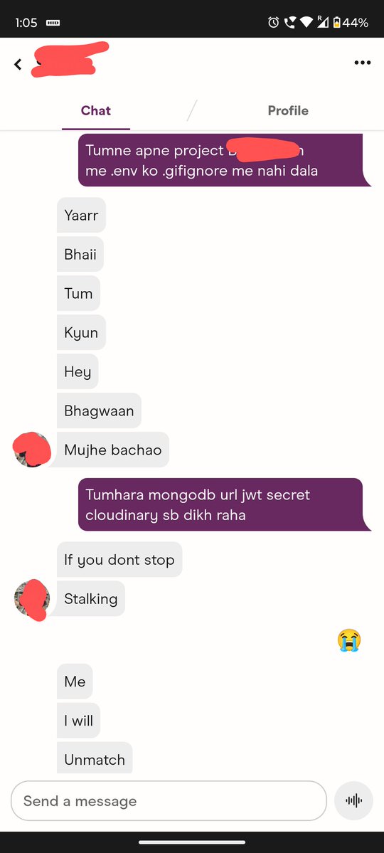 Utkarsh_raj_13's tweet image. I matched with a girl on Hinge, and I found out she didn’t add her .env file to .gitignore 😭
#hinge #github