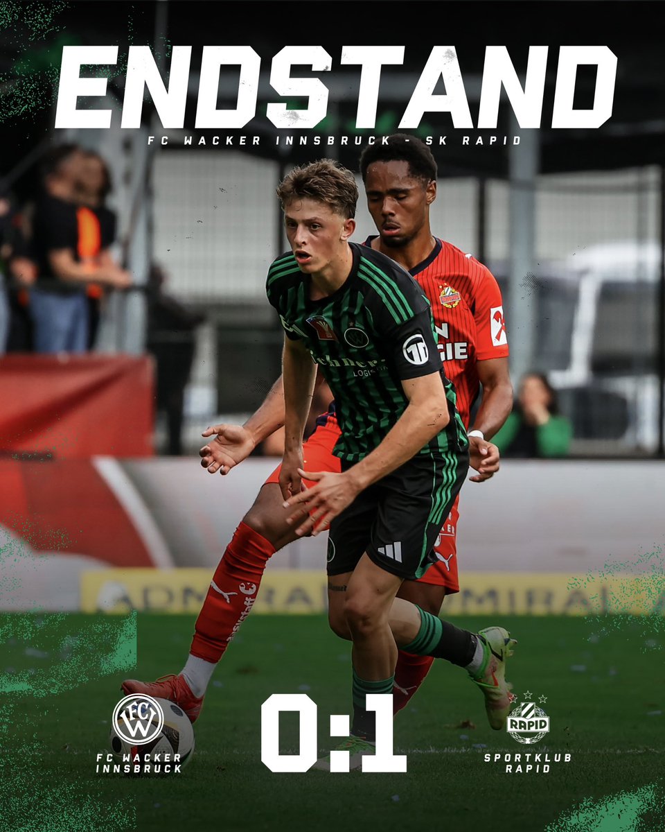 Was für ein Fight, der am Ende leider nicht belohnt wird… somit müssen wir uns dem SK Rapid mit 0:1 geschlagen geben!

Trotzdem: DANKE an alle Fans für diese überragende Unterstützung - die Legende lebt! 🖤💚

#fcw1913