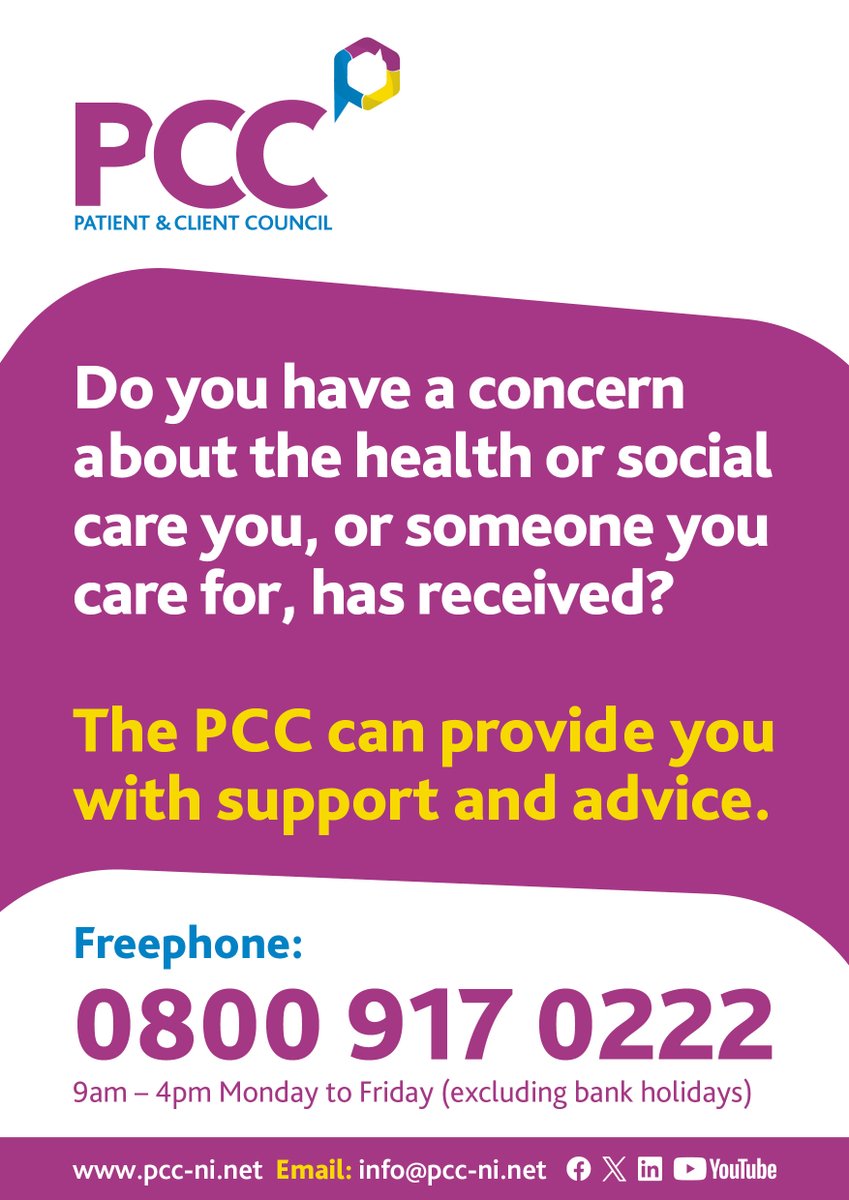 PatientClient's tweet image. This week #TeamPCC will be at
Mon 28 July
📍 Dungannon Library 10am-2pm
📍The Venue, B'mena 10.15am- 12.45pm
Tue 29 July
📍Advice NI (Strand Road, L'Derry) 11am-5pm
✅Independent, free & confidential
✅No booking required
✅Stop by to avail of PCC Support and find out more