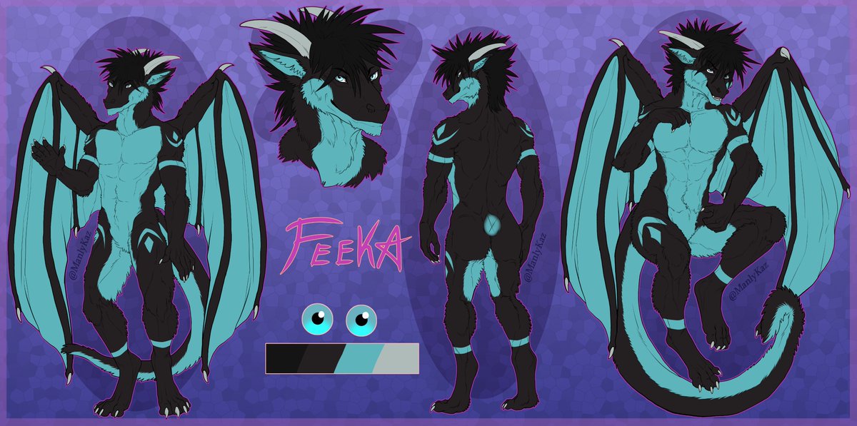 ManlyKaz's tweet image. reference sheet for Feeka over on FA! A design and art update from the ref I did some years ago, cool to see the progress :3

#furry #furryart #scalie #dragon