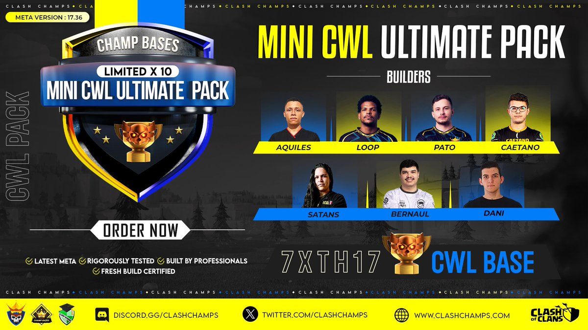 🔥 AUGUST CWL BASE PACKS

Latest Meta | Built by the WORLD'S BEST builders!

✅ 15 ULTIMATE CWL Bases - clashchamps.com/product/ultima…
✅ 7 MINI CWL Bases - clashchamps.com/product/mini-c…

📌 Limited Stock—Hurry Up!