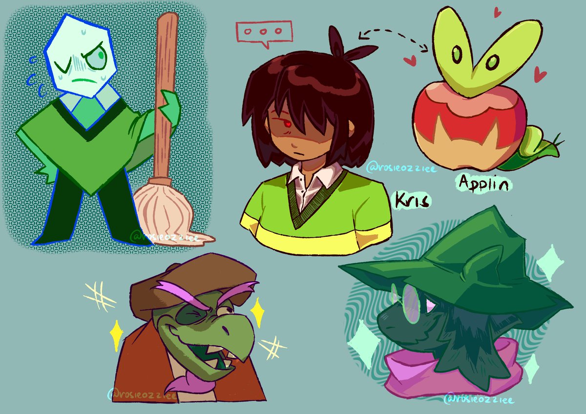 rosieozziee's tweet image. greens that i liked (especially the green pippin, he grew on me i love him)
#DELTARUNE  #deltarunefanart