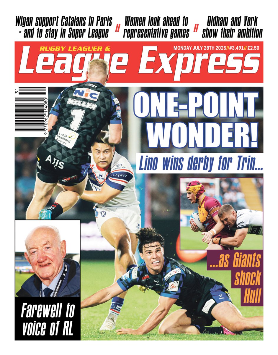 leagueexpress's tweet image. It's time to reveal the front page of this week's League Express, featuring wins for @WTrinityRL and @Giantsrl plus the legendary Ray French.
Get the issue in shops or digitally at totalrl.com/le.