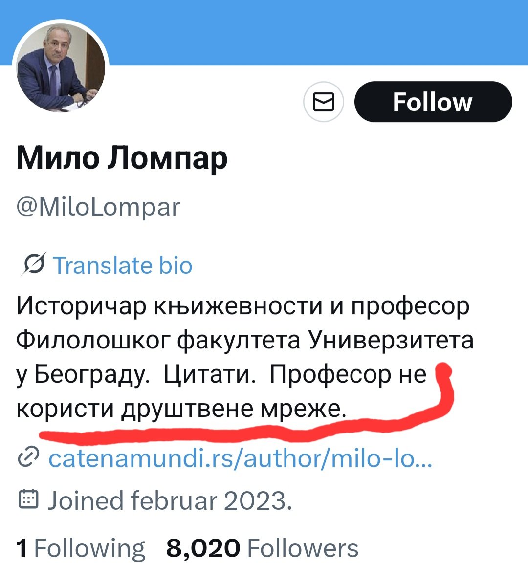 oncewasbest's tweet image. Naravno da ne kotisti društvene mreže kad mu je glava u 16.veku, tad nisu postojale ni gusle.