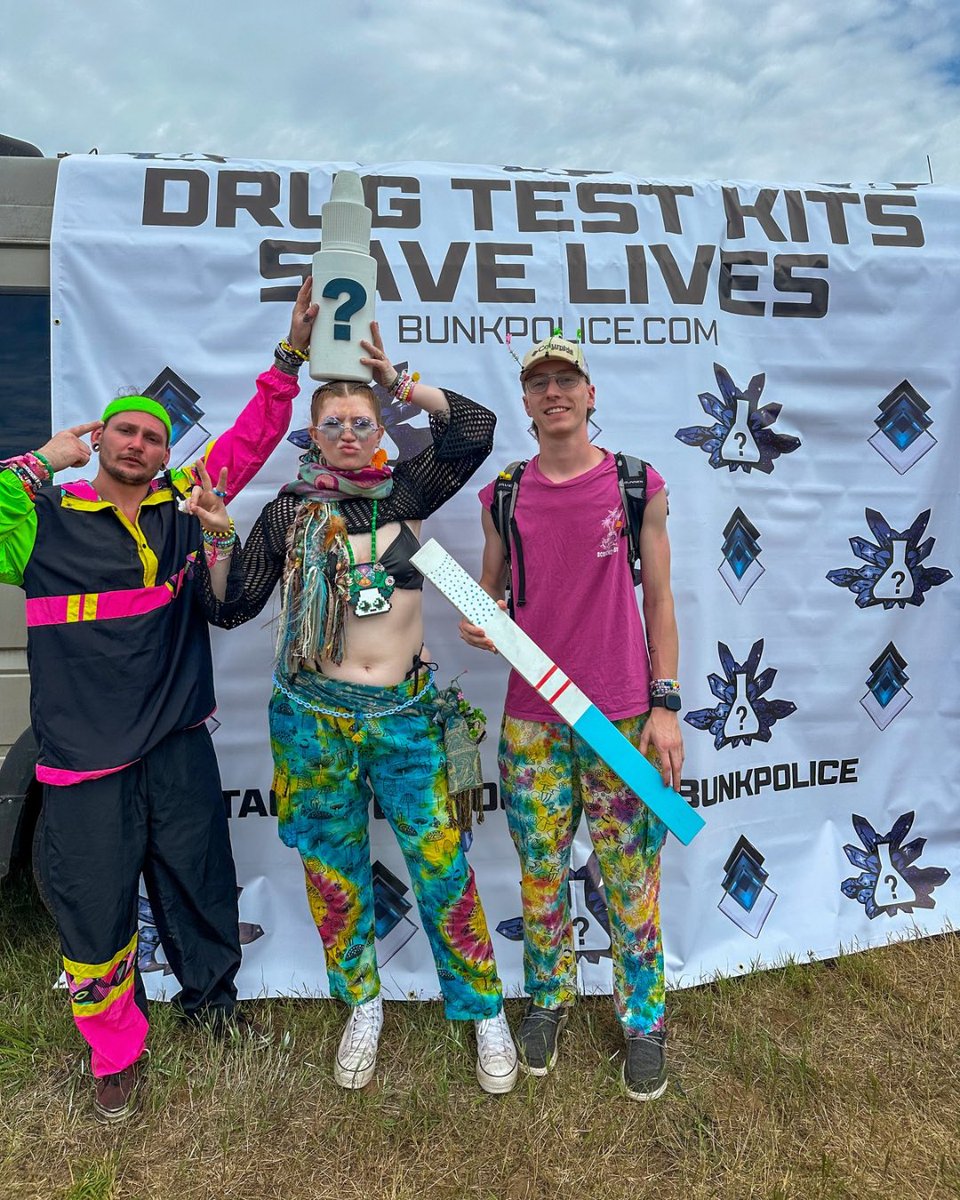 BunkPolice's tweet image. This past Electric Forest, we debuted our new photo wall—complete with oversized harm reduction props like our fent test strip and reagent bottle! 🧪📸 What oversized drug safety tool should we make next?