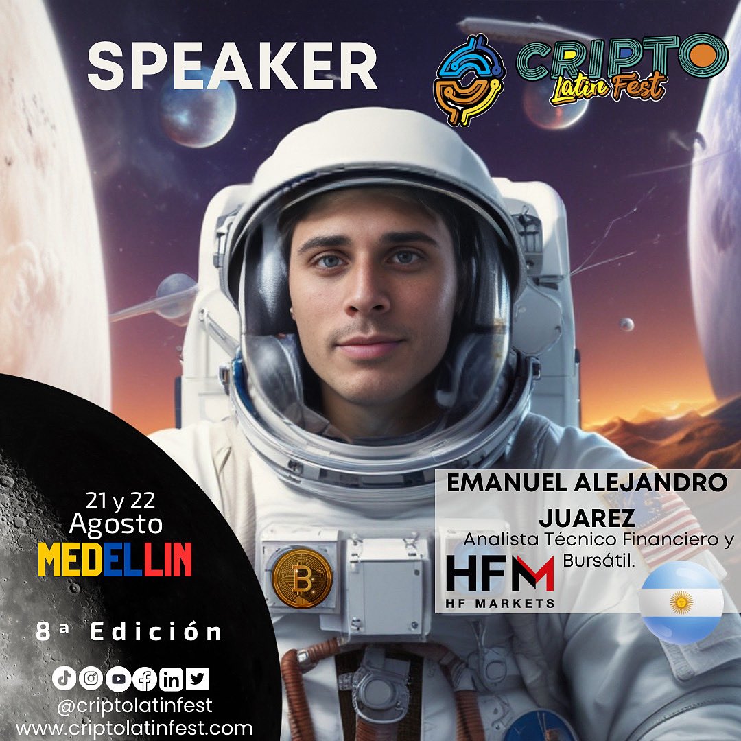 Criptolatinfest's tweet image. 🌌🚀✨ ¡El Cripto Latin Fest 2025 sigue sumando mentes brillantes que nos impulsarán directo a la luna! 🌙🪐👨🚀
Nos emociona anunciar que Emanuel Alejandro Juárez se une como speaker en nuestra octava edición en Medellín 🔥
💡 Analista técnico financiero y bursátil, Emanuel es…