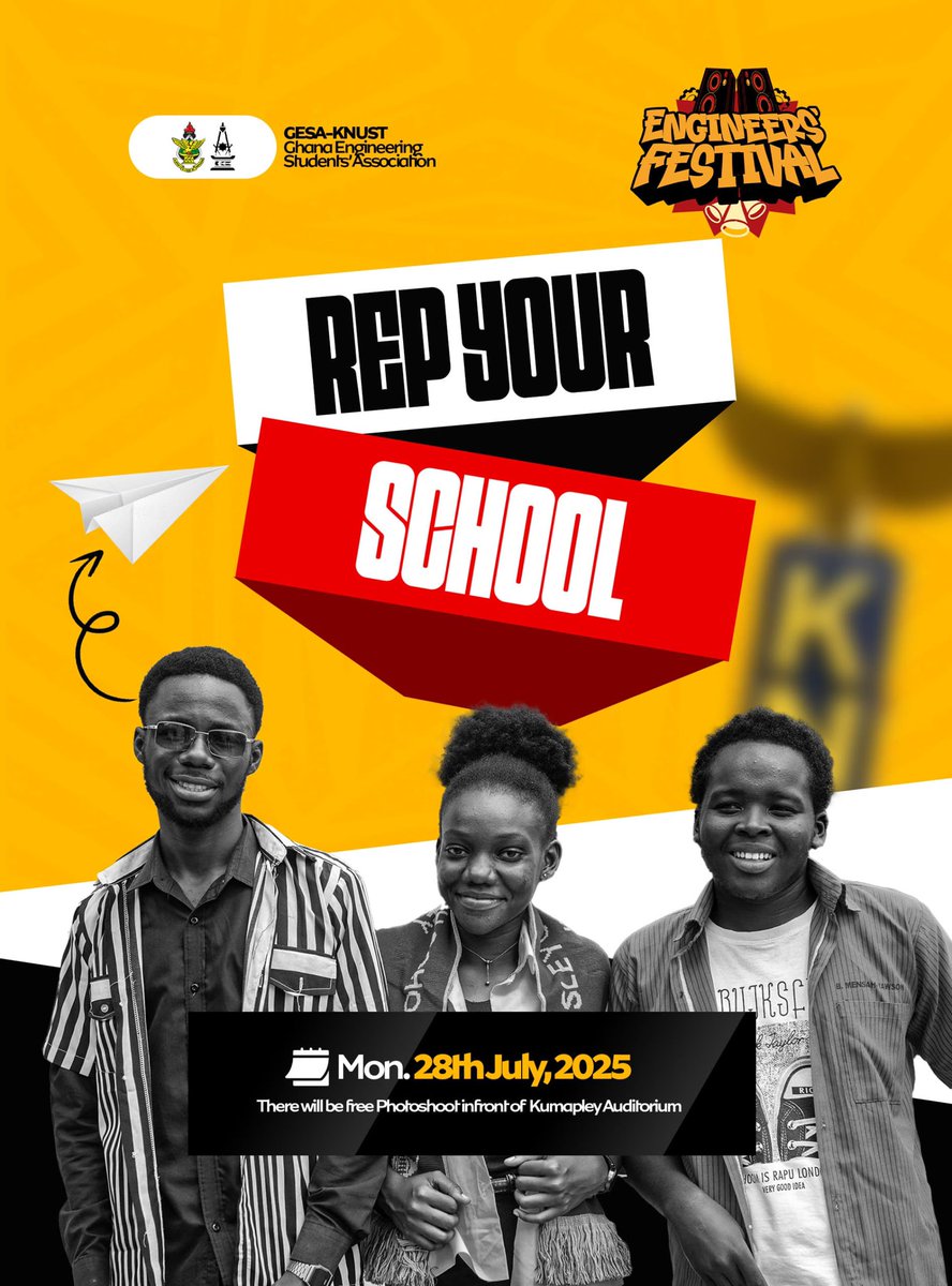 chalebaronthis's tweet photo. 🎓 Engineers' Festival Day 6: Rep Your School!
It’s time to throw it back and show off where it all started. On Monday, come dressed in your high school colors and let’s celebrate the roots that brought us here.

📸 There’ll be a free photoshoot in front of Kumapley Auditorium. https://t.co/YE7KDPnGqX
