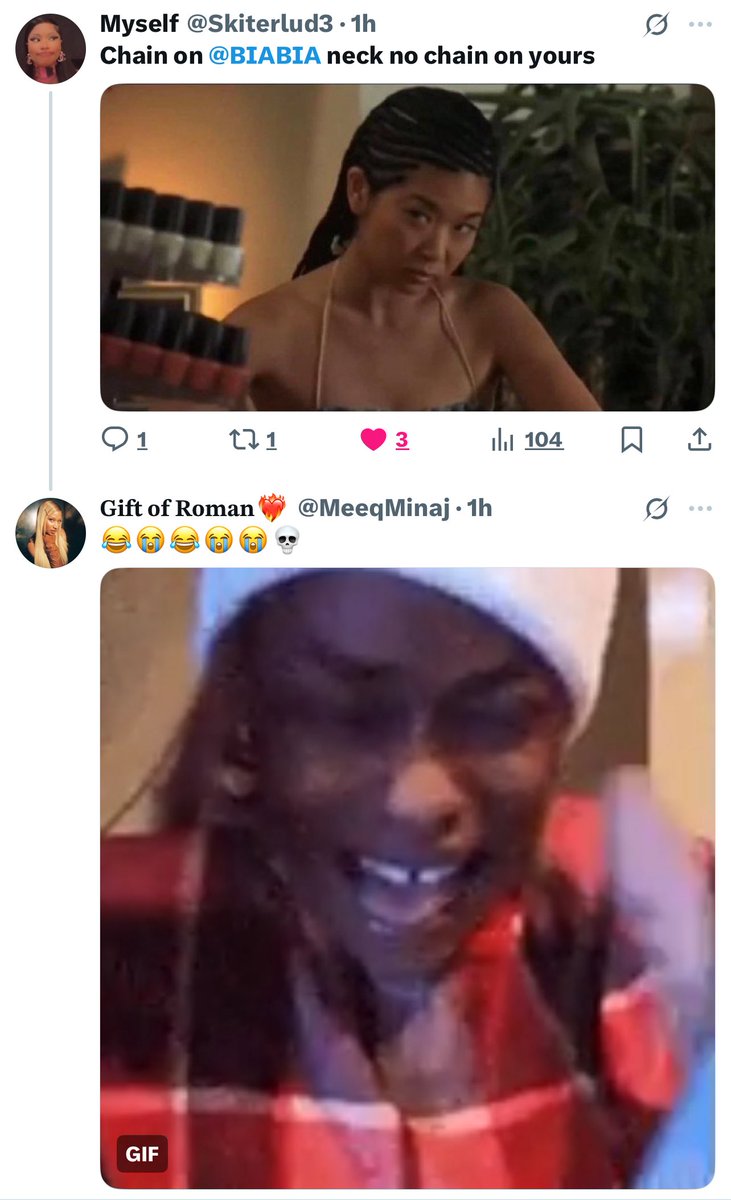 MeeqMinaj's tweet image. This funny asf ๐๐ญ๐๐ญ
โChain on BIABIA neck no chain on yoursโ๐๐ญ๐๐๐