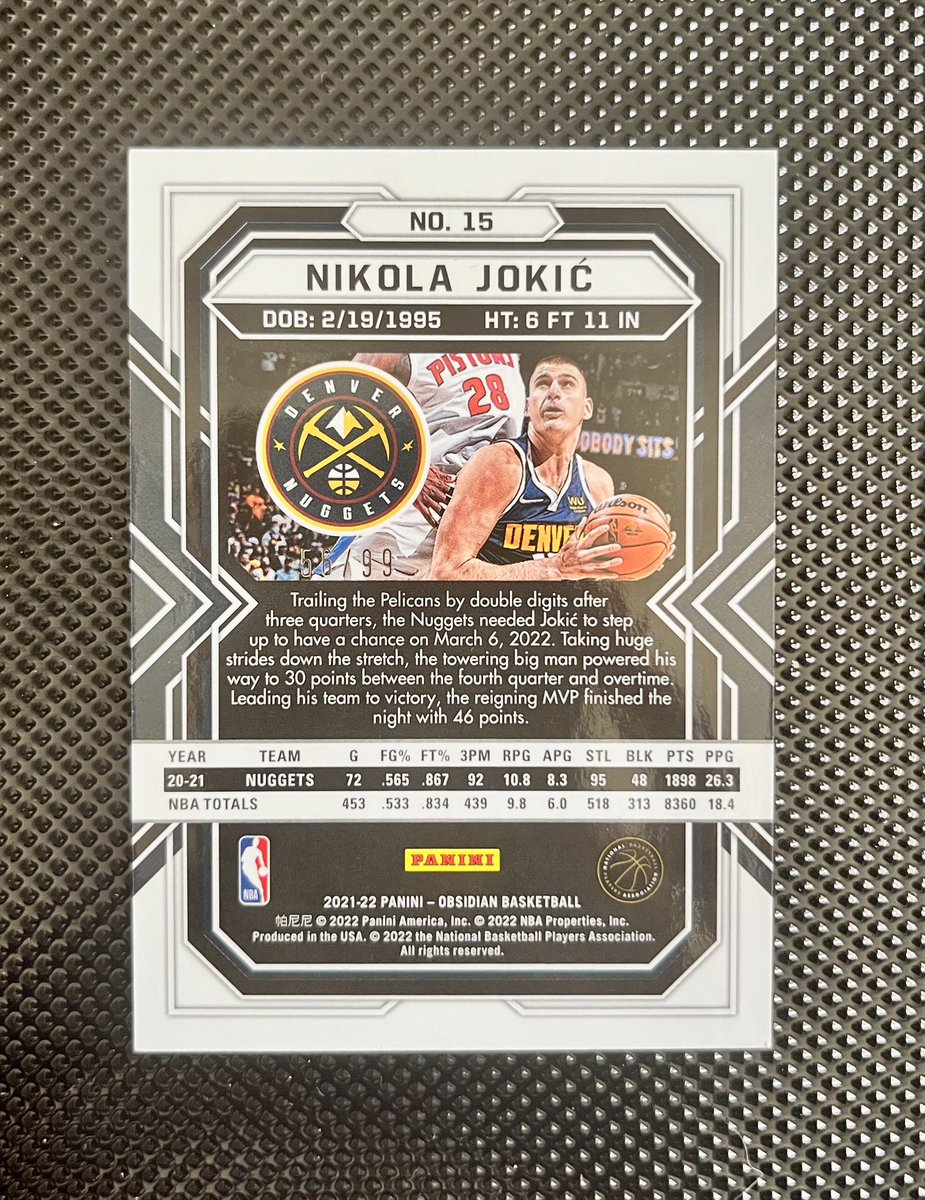Mike_BST_Cards's tweet image. Lot 366

Nikola Jokic Obsidian /99

$15

@TheHobby247 @sports_sell
@CardboardEchoes @Hobby_Connect @SportsSell3 @Nolacardtweets @HobbyRetweet_  

#BigSmeeStackSale day 5

$1.50 PWE $5 BMWT (US Only)