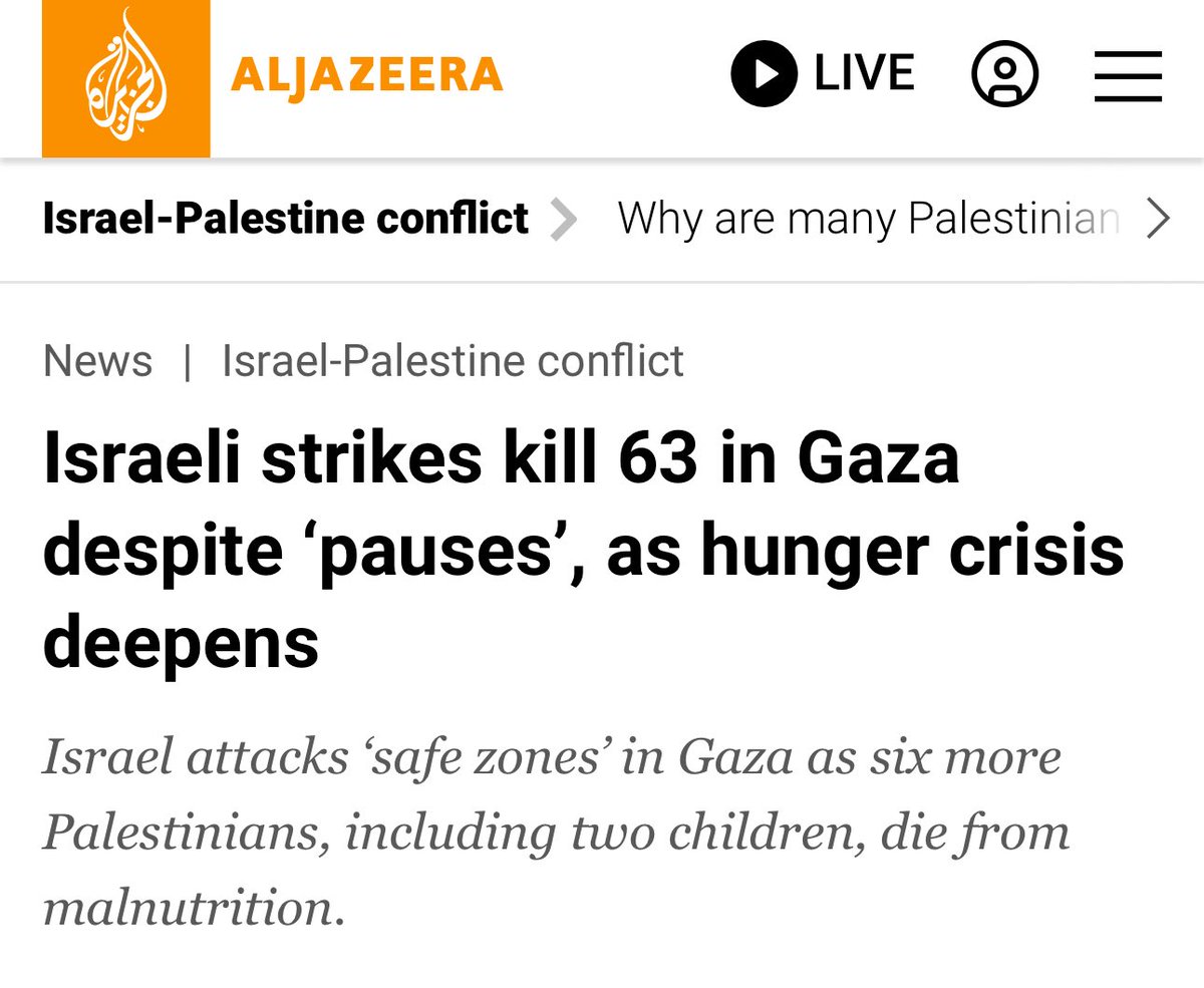 While Western media is busy telling you Israel is “pausing” attacks to “allow” more aid, this is what’s happening.

The killing and starvation won’t stop until someone stops them, everything else is covering up genocide.