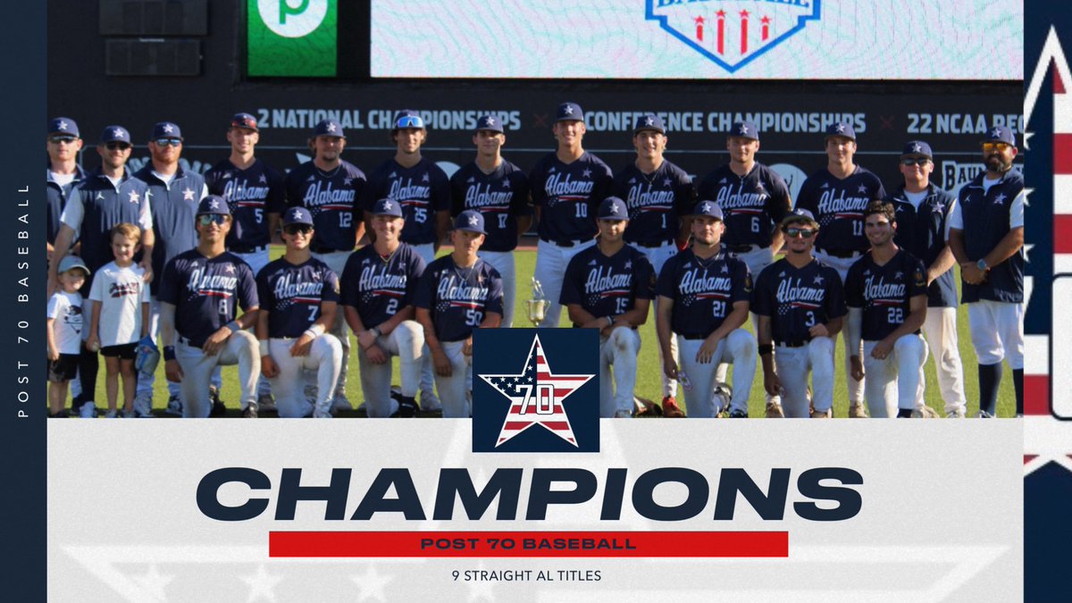 Post70Baseball's tweet image. Needed 2, got 2! 🏆 

For the 9th straight year, the 70 boys are the Alabama American Legion State Champs!

#OurBrand | #70boys