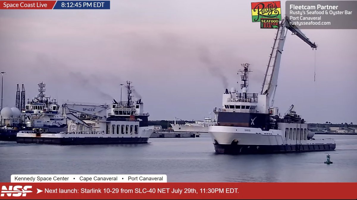 Rough Riders Show (@roughridersshow) on Twitter photo SpaceX recovery ship Doug (Right) returns with Fairings 198 and 183 from Starlink 10-26. Meanwhile Bob (Left) leaving Port to grab more Fairings for the upcoming Starlink 10-29 mission! <a href="/NASASpaceflight/">NSF - NASASpaceflight.com</a> nsf.live/spacecoast SpaceX recovery ship Doug (Right) returns with Fairings 198 and 183 from Starlink 10-26. Meanwhile Bob (Left) leaving Port to grab more Fairings for the upcoming Starlink 10-29 mission! <a href="/NASASpaceflight/">NSF - NASASpaceflight.com</a> nsf.live/spacecoast