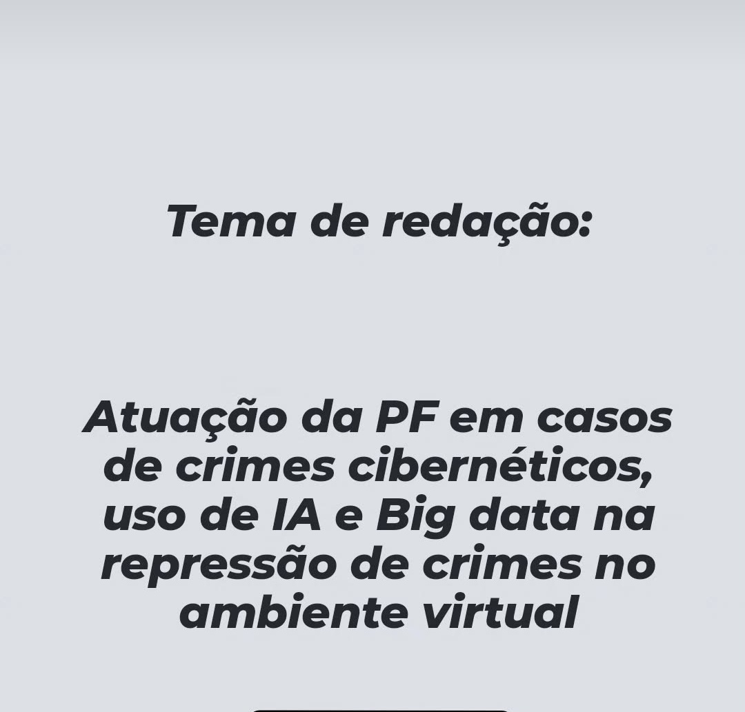 Cara... esse tema ia ser bao demais para mim. De todos que tirei para estudar EU SABIA QUE IA CAIR CRIMES CIBERNÉTICOS... mas tudo bem. No tempo de Deus.