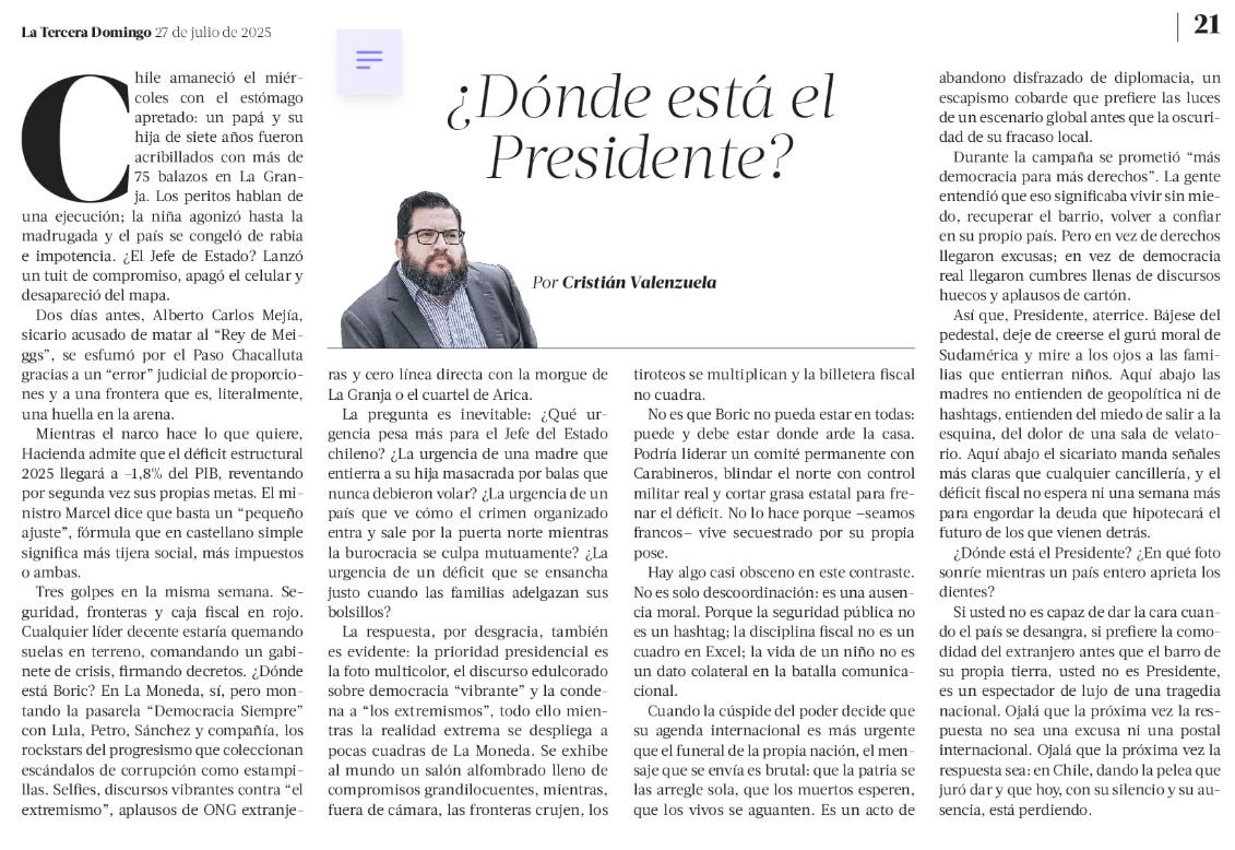 ¿Dónde está el Presidente? Mi columna en <a href="/latercera/">La Tercera</a>