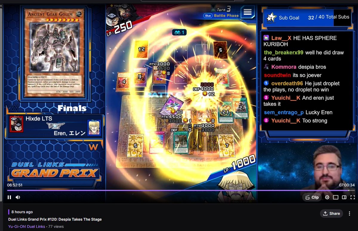 Duel Links Grand Prix #120🥇🏆
1st Place🥇with Ancient Gear

Undefeated 9-0 , Defeated 6 Despia

R1: 2-0 Despia
R2: 2-0 Speedroid
R3: 2-0 SkyStriker
R4: 2-1 Despia
R5: 2-0 Chimera
Top16: 2-0 Despia
Top8: 2-0 Despia
SF: 2-1 Despia
GF: 2-0 Despia

Thanks for stream <a href="/GrandHarrier/">GrandHarrier</a>