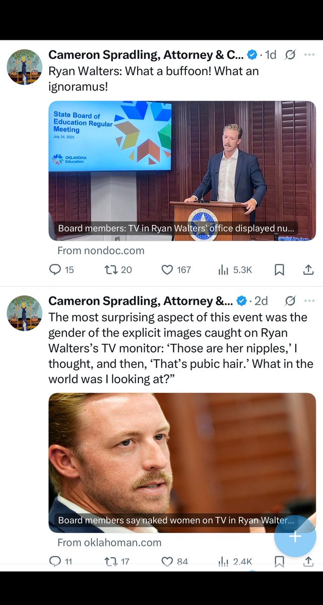CamSpradling's tweet image. Four simple steps: 1) Request an OSBI investigation - can be done by the Governor, the A/G, or a legislative committee w/ subpoena power; 2) Seize all dowloaded porn and porn Walters has deleted; 3) Grand Jury; and 4) Indict! - Turn the media hounds of hell loose on his ass!