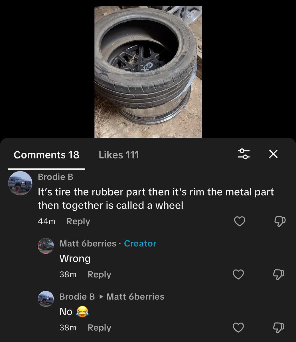 matt6berries's tweet image. My favorite is posting something like explaining a wheel vs a rim and the dumbest people on the internet finding it
