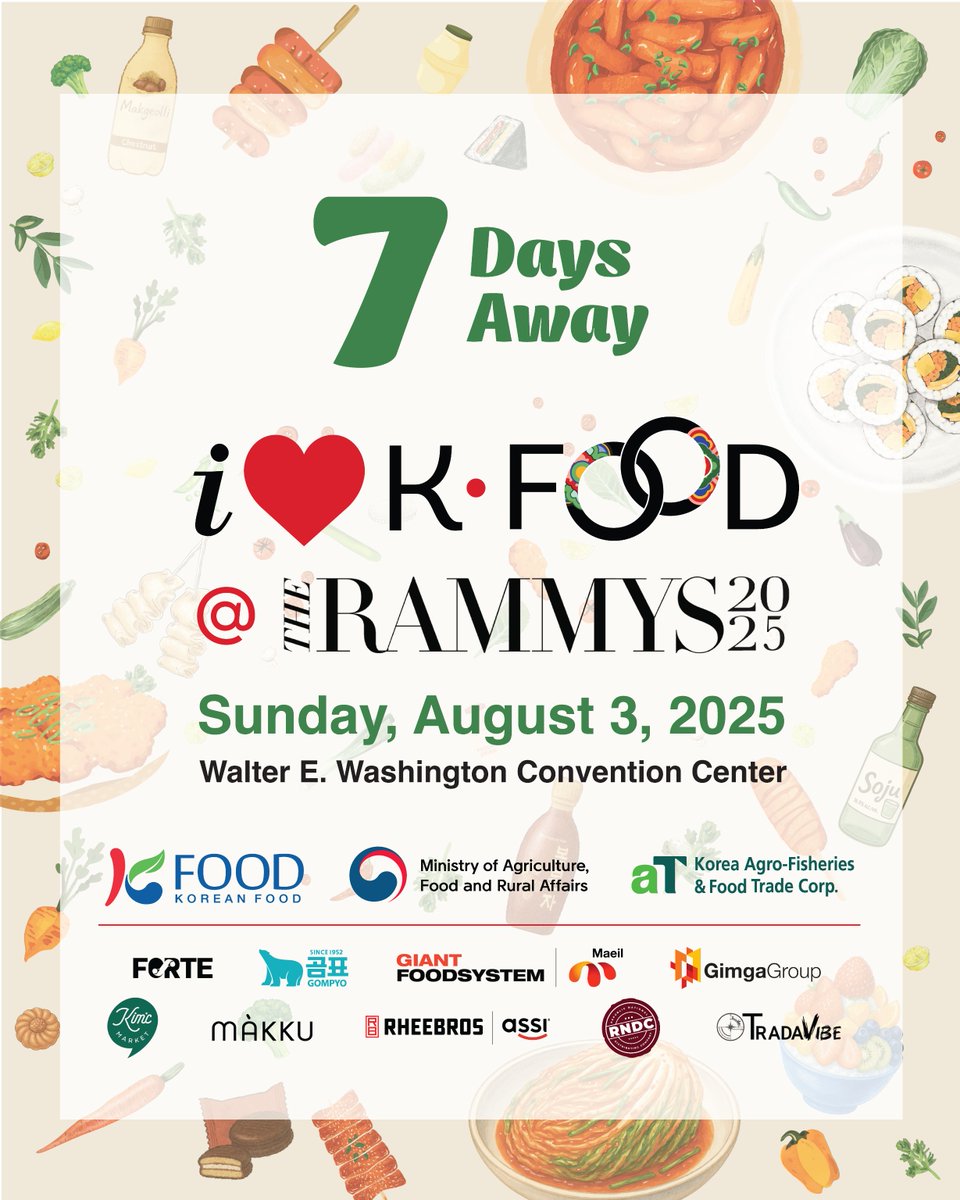 Only 1 week left until The 2025 RAMMYS! 🎉 We’re thrilled to celebrate 10 years of K-Food at The RAMMYS, honoring the best of Korean cuisine and culture. We can’t wait to see everyone there! 
-
#RAMMYS2025 #KFood #KoreanCuisine #TheRAMMYS #DMVEats #DMVGala #KFoodinUS #KoreanFood