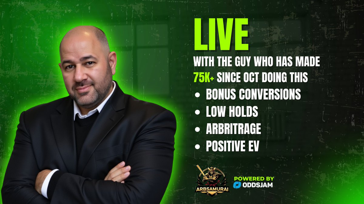 ArbSamurai's tweet image. 📢 LIVE SERIES LAUNCH
Since October, I’ve made over $80K using bonus conversions, low holds & arbitrage.
Now I’m showing it all — step by step.
🎥 Going live every Monday & Thursday @ 6PM EST Starting August 4th.
✅ Bonus stacking
✅ Positive EV strategy
✅ Real bankroll…