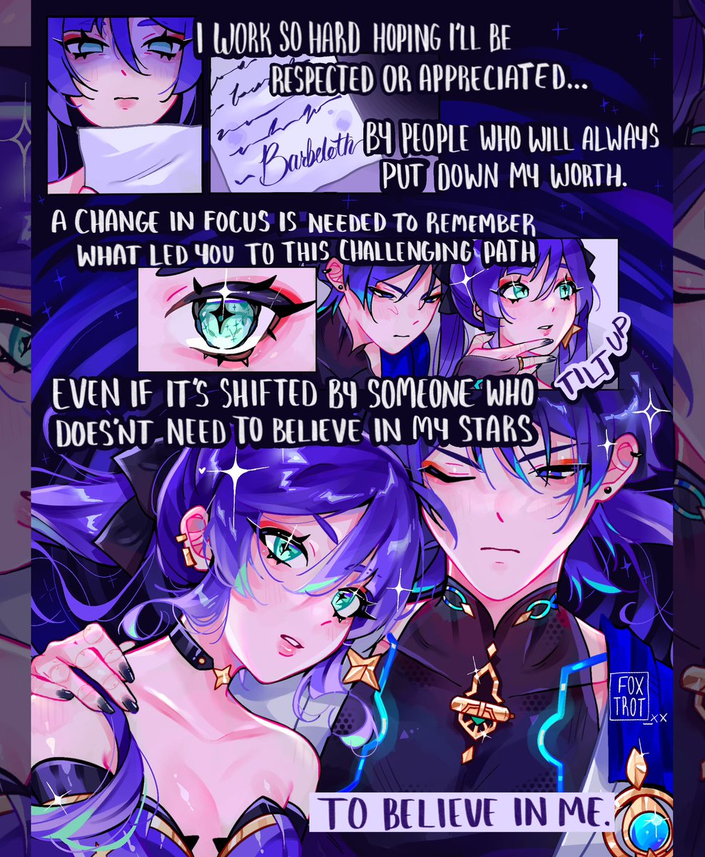 Been a bit sad that Mona has been neglected and taken out of her plot so I quick threw this together🤲 it’s sappy I’m sorry😭

#scaramona #scaramouche #MonaMegistus