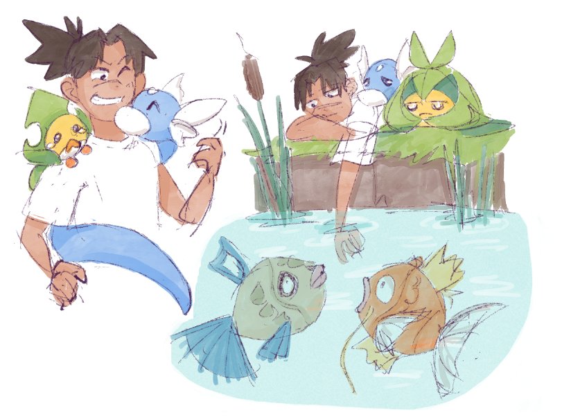 unseelieknight's tweet image. doodling my pkmn au and im wondering if i should give Iruka a shiny magikarp 🤔