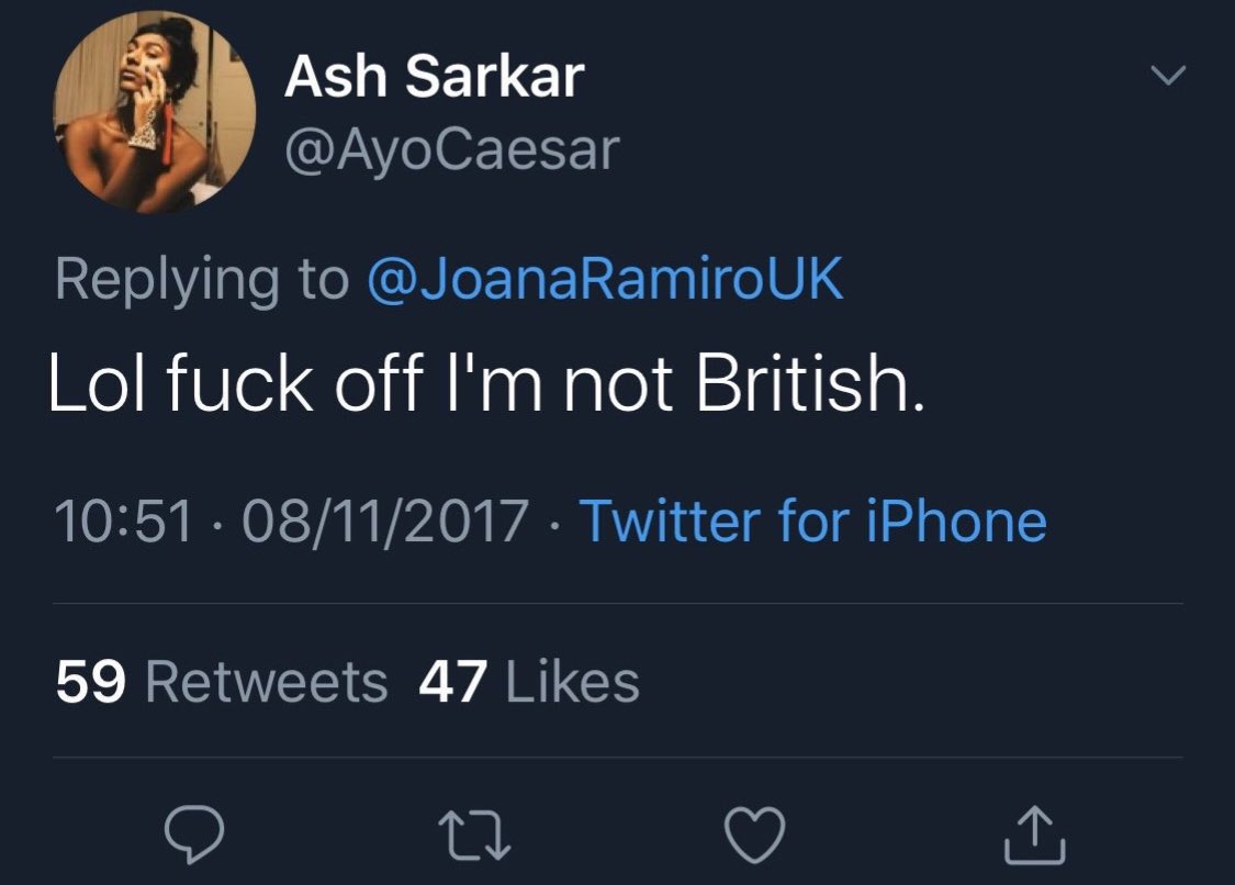 Times change. In 2017, being exotic and foreign was hip and a source of power. Now that time has passed, Ash wants in because the day is fast approaching when we begin kicking people out, and she knows it.