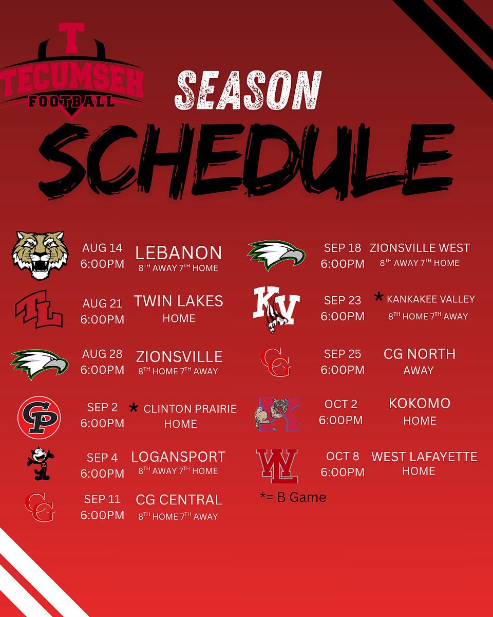 2025 Tecumseh FB Schedule!! #WTW #AGNB <a href="/LJBronchoFB/">Lafayette Jeff Football</a>