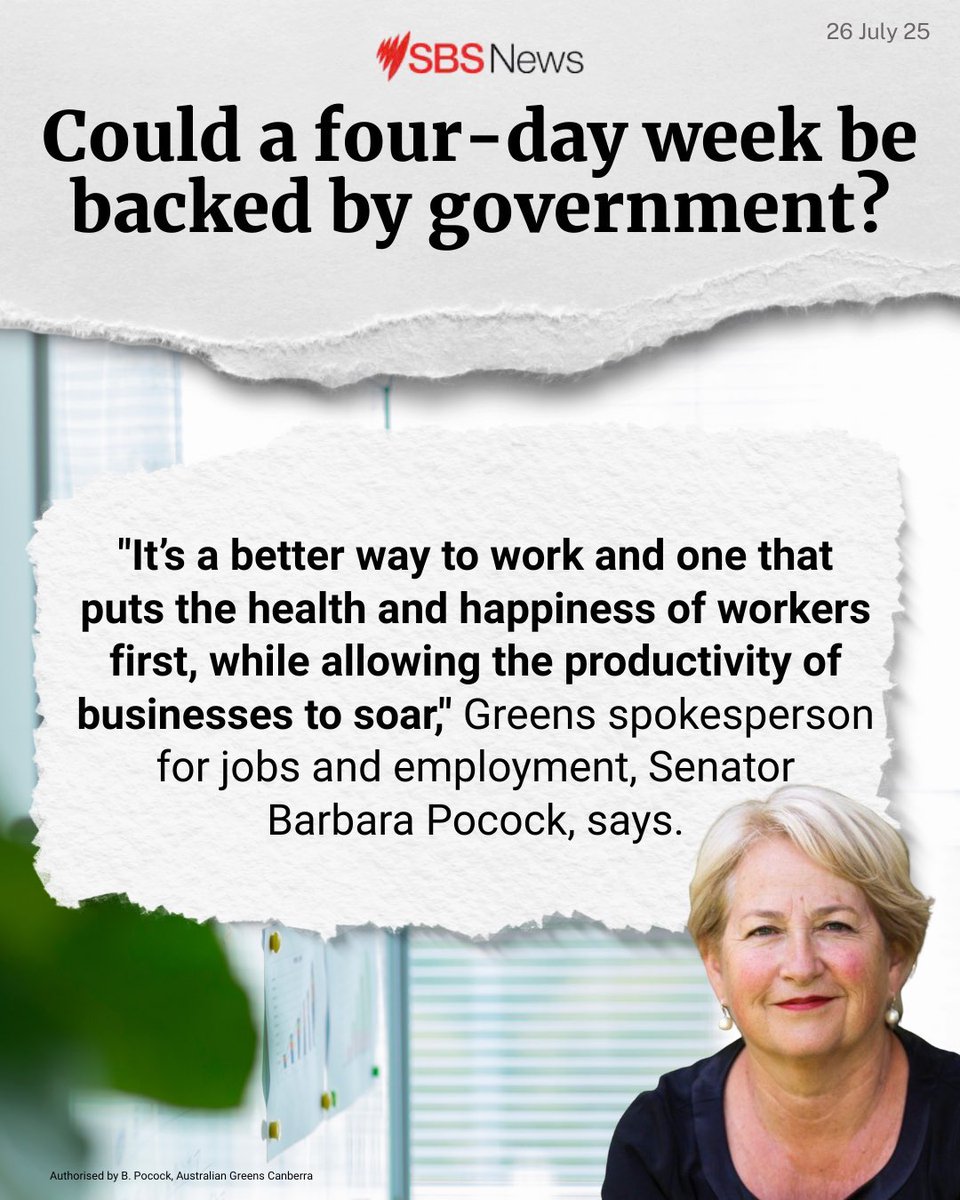 BarbaraPocock's tweet image. The four day work week is a win for workers and a win for workplaces - why delay on a flexible working arrangement that delivers so much for productivity and people?

#auspol #fourdayworkweek