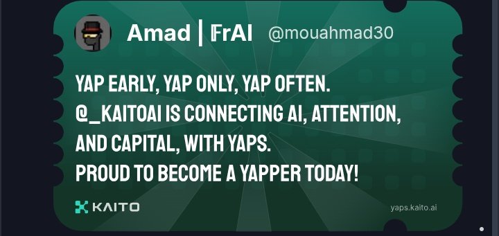 mouahmad30's tweet image. Yap early, yap only, yap often.
@KaitoAI is connecting AI, attention and capital with Yaps.
Just claimed my social card and I'm accumulating Yap points in real-time.
Claim yours 👉 yaps.kaito.ai/referral/16013…
