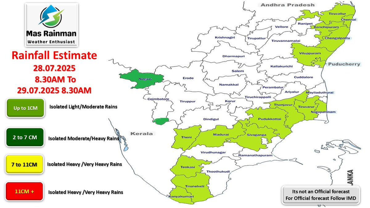 MasRainman's tweet image. Daily Weather Inference 28.07.2025
Finally, a Monsoon got a weak phase influence of Suppression phase of Tropical Waves. Expected Revival around 3rd week of August. Meanwhile Today Moderate/Isolated Heavy Spells Possible at #Karnataka #Kerala & #Konkan. Due to LPA over…