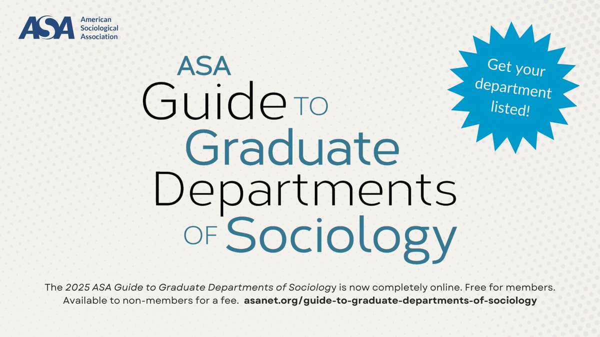 ASAnews's tweet image. Learn about Yale University’s Department of Sociology @YaleSoc & other sociology depts in the 2025 ASA Guide to Graduate Departments of Sociology. Now completely online & free for ASA members. Available for a fee to nonmembers. bit.ly/ASAGradGuide