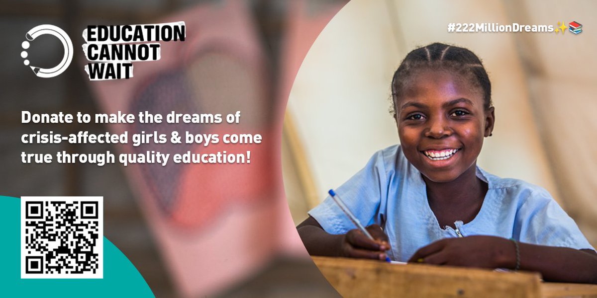 EduCannotWait's tweet image. ✨Educating the next generation is essential to our collective future.✨
Individuals like you🫵can make a difference & help make the dreams of crisis-affected children come true!
Donate today👉educationcannotwait.org/donate #FundEducation @ObamaFoundation @AmericanExpress…
