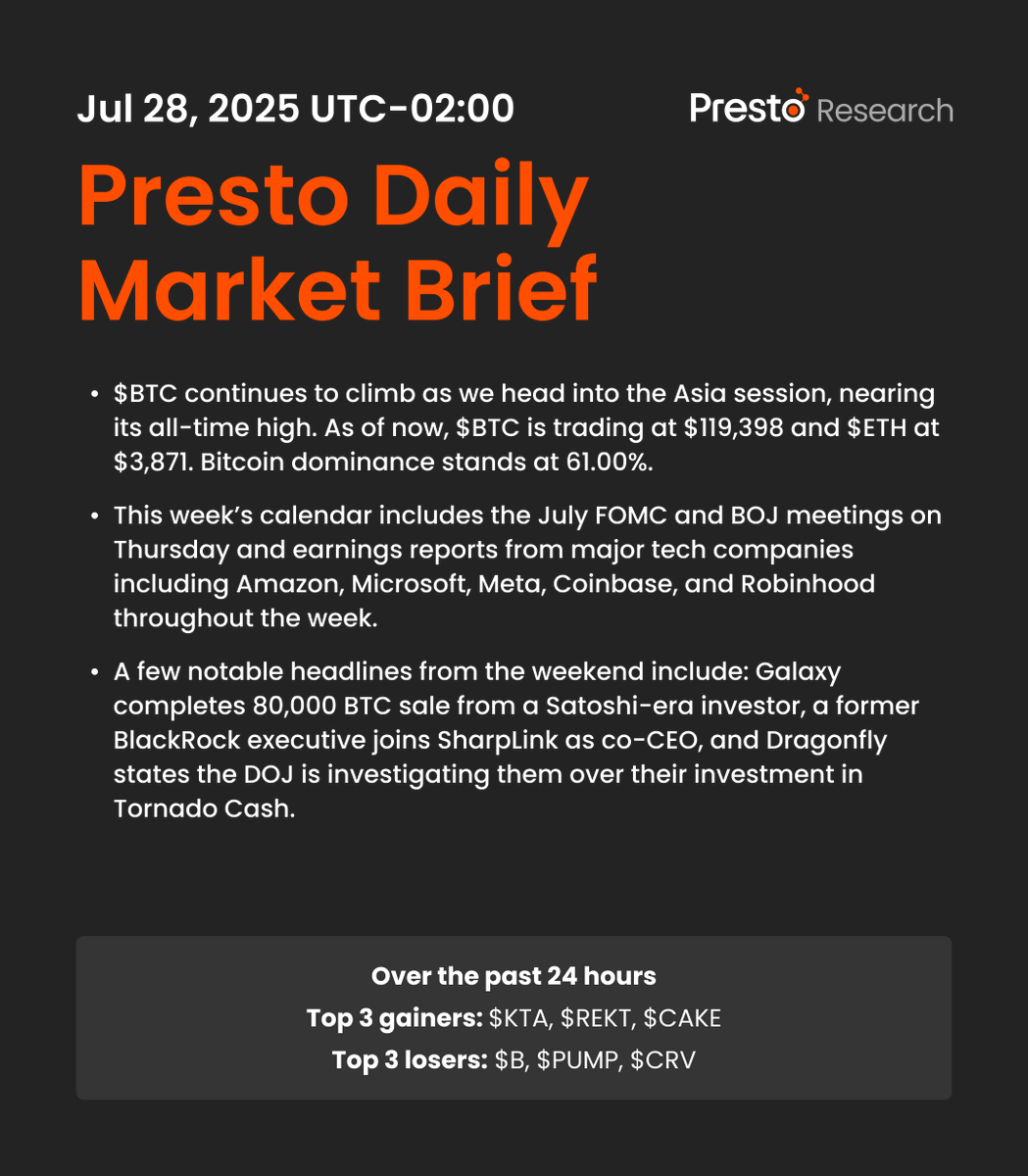 Presto_Research's tweet image. Daily Market Brief 250728