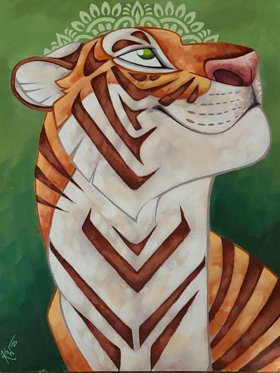 kmcritterart's tweet image. “Hope” (14x18 acrylic on canvas board.) A golden tabby tiger looking forward to better days.