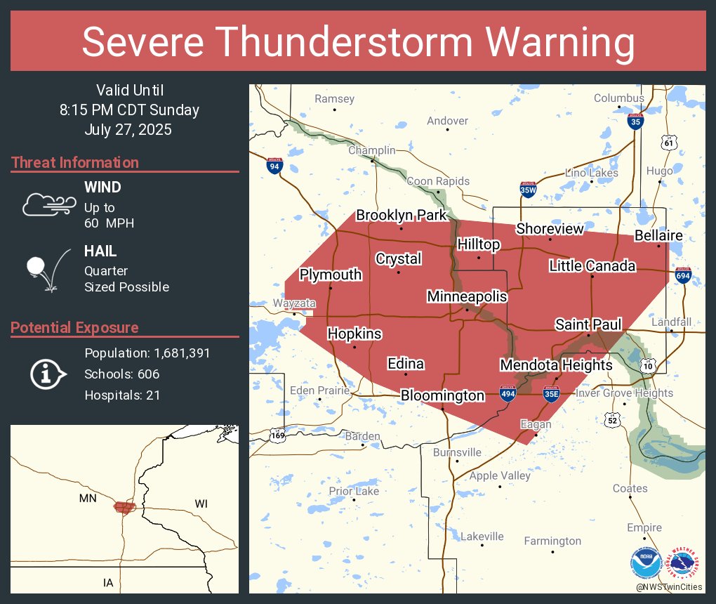 ReadyStPaul's tweet image. Severe Thunderstorm WARNING has been issued for cityofsaintpaulThis is a dangerous storm.Take shelter if you are outside and stay inside until it has fully passed the area. This storm is producing significant lightning, wind, and rain. Monitor local weather sources. #mnwx