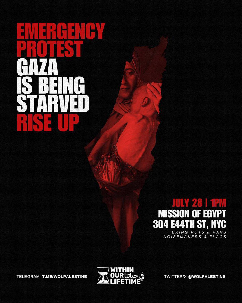 IMDibe's tweet image. NYC - come out tomorrow.  Israel is committed to starving all of Gaza. We need to respond.