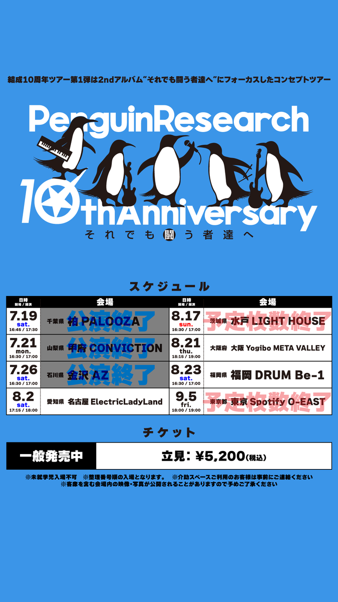 PGR_info's tweet image. アフタームービー公開🎥

#PENGUINRESEARCH
10th ANNIVERSARYツアー
“それでも闘う者達へ”

25.7.26@石川 金沢AZ

名古屋・大阪・福岡はチケット販売中❗️
ぜひお越しください🐧

🎫ローソンチケット
l-tike.com/penguinresearc…

🎫ぴあ
w.pia.jp/t/penguinresea…

🎫イープラス
eplus.jp/penguinresearc…