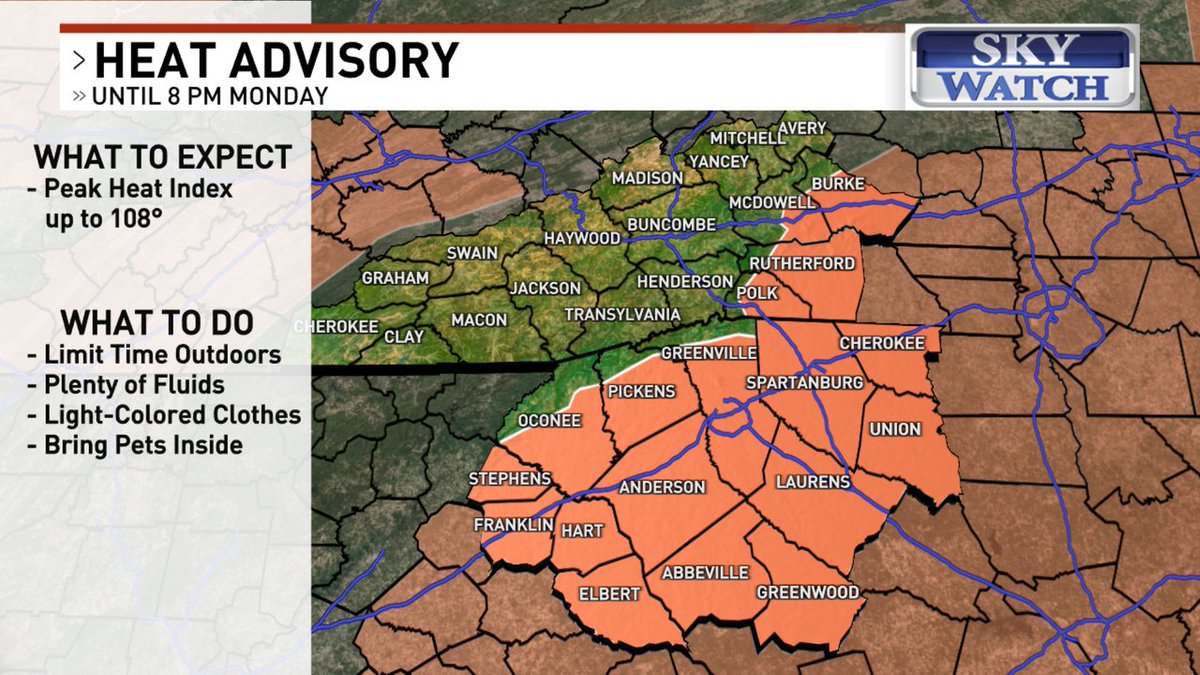 JasonBoyerWLOS's tweet image. The National Weather Service has issued a *HEAT ADVISORY* for Burke, Caldwell, McDowell, UNTIL: Jul 28 2:00AM. More information here --> wlos.com/?More information: wlos.com #News13