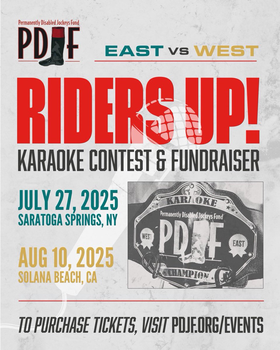 East Coast Riders Up! is happening tonight in Saratoga at Vapor. Your favorite jocks will be doing their “best” karaoke to raise money and awareness for the @pdjf. Tickets are still available at the door… For more information please visit pdjf.org/purchase-ticke…