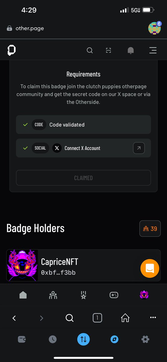 CapriceNFT's tweet image. got my badge  @ClutchMarkets 🔥
