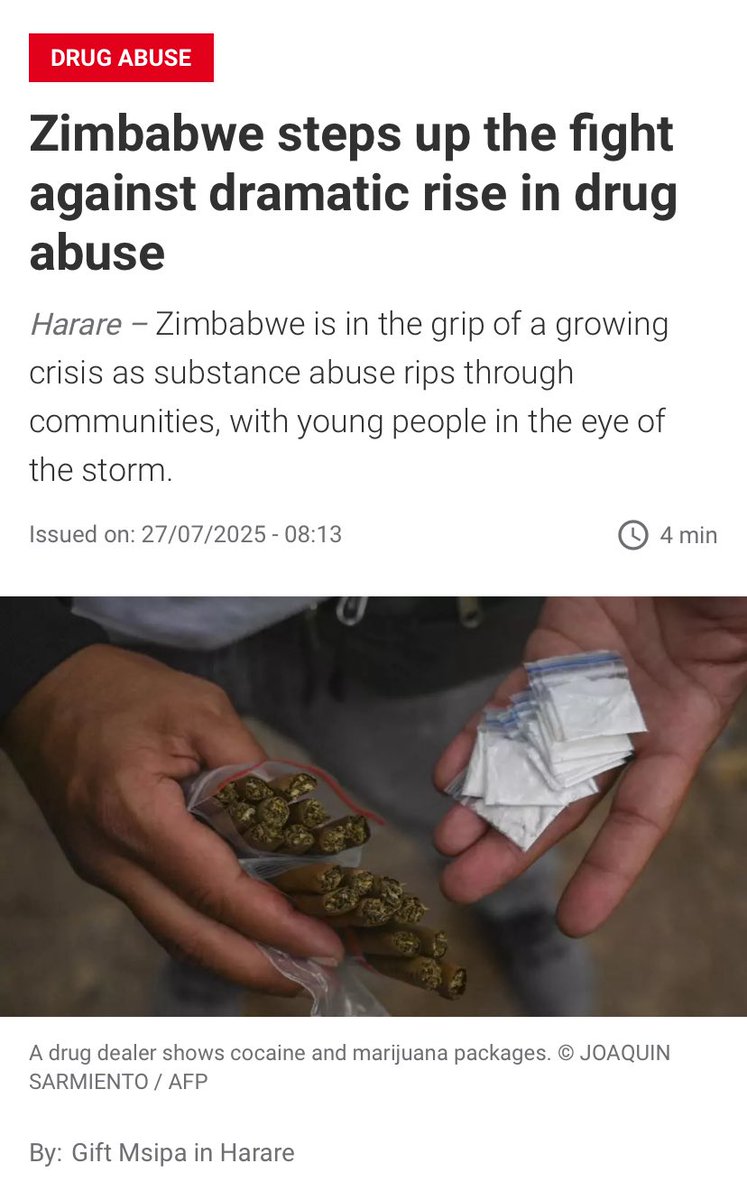 ZimbabweFreedo1's tweet image. Headline:- Zimbabwe steps up the fight against dramatic rise in drug abuse
Context:- Zimbabwe is in the grip of a growing crisis as substance abuse rips through communities, with young people in the eye of the storm.
Irony:- Many ordinary Zimbabweans have long insisted that…