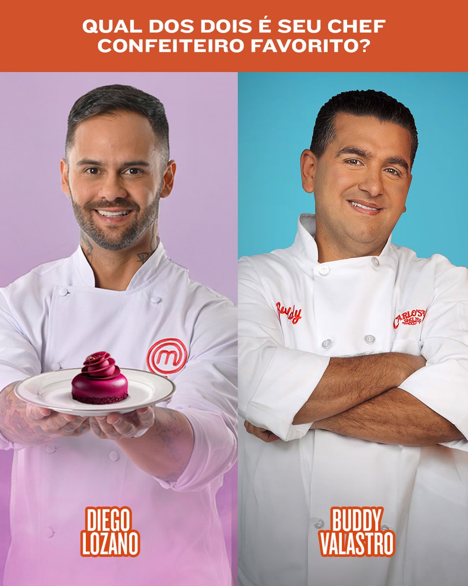 De um lado, o Chef Confeiteiro Diego Lozano 🇧🇷. Do outro, o Chef Confeiteiro Buddy Valastro. 🇺🇸

Duas feras dos bolos e sobremesas, mas você precisa escolher só um deles. 😲

E então, qual a sua decisão? Comenta aqui embaixo 👇

#DiscoveryHHBR #DiegoLozano #MasterChefBR