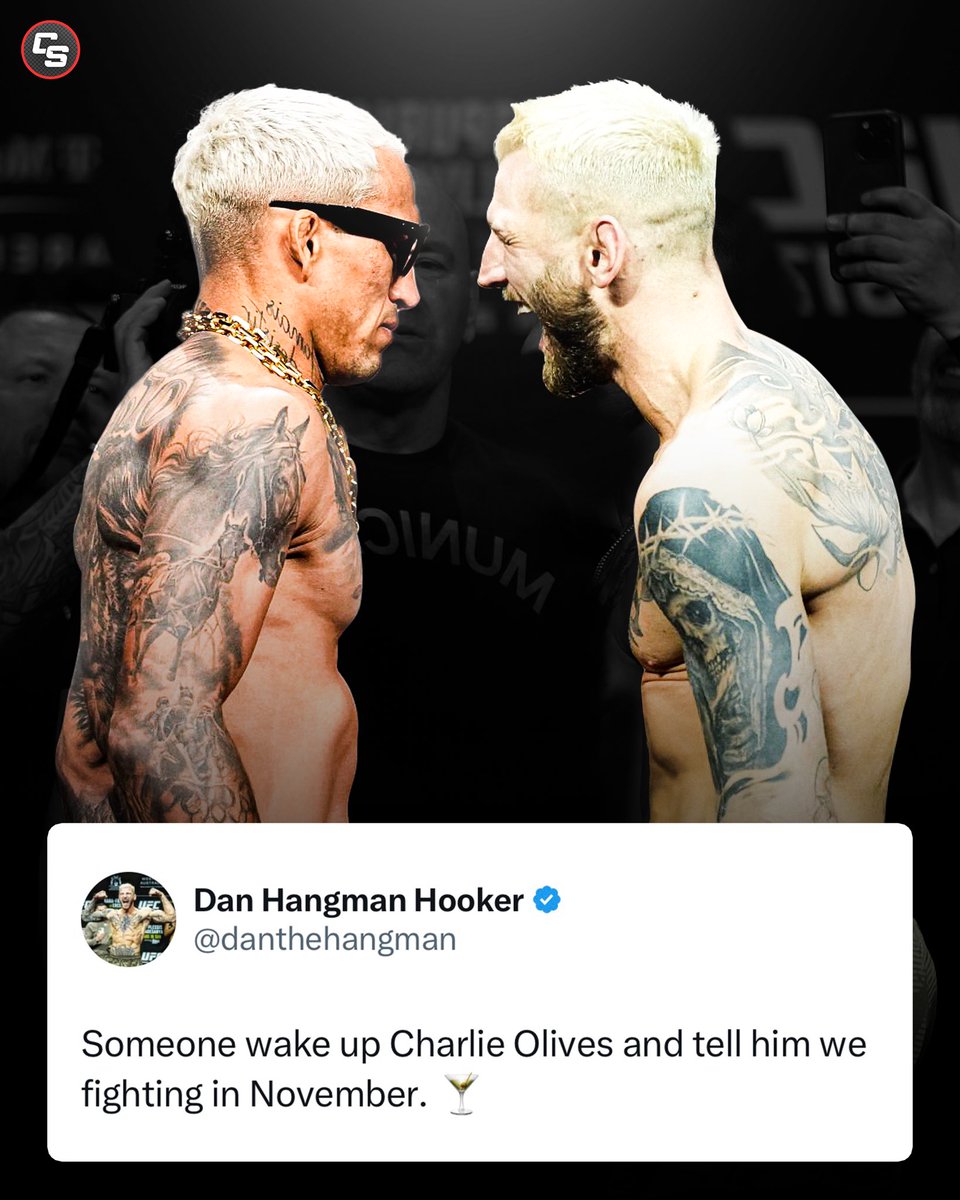 Cageside Access (@cagesideaccess) on Twitter photo Dan Hooker calls out Charles Oliveira for November ๐
Who wants to see this fight go down? ๐ค
(Via <a href="/danthehangman/">Dan Hangman Hooker</a>) #UFC #MMA Dan Hooker calls out Charles Oliveira for November ๐
Who wants to see this fight go down? ๐ค
(Via <a href="/danthehangman/">Dan Hangman Hooker</a>) #UFC #MMA