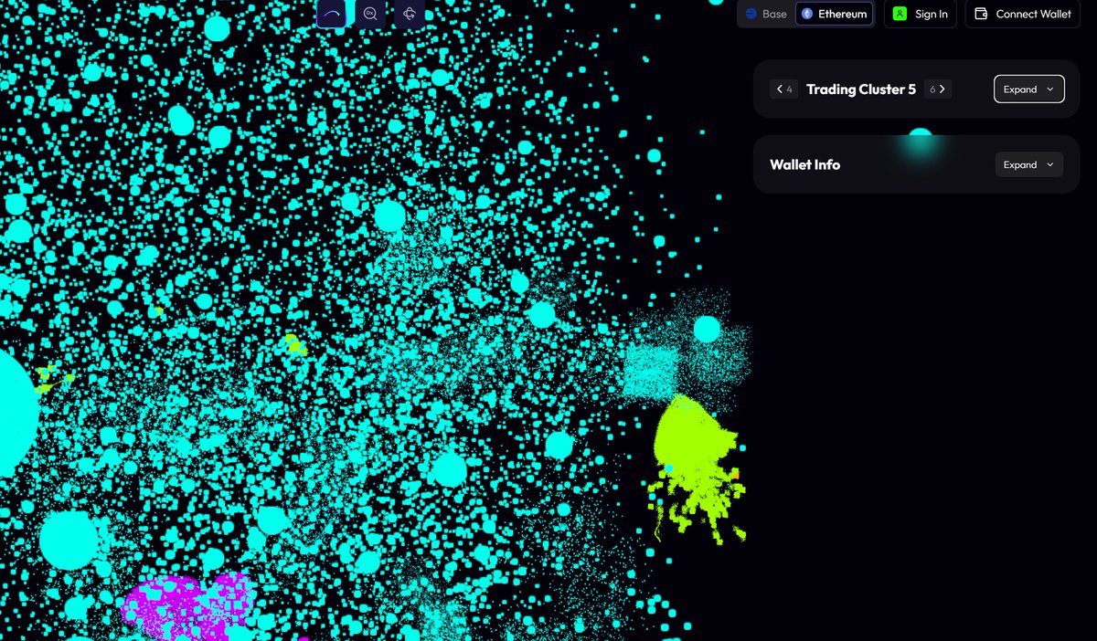 deep3labs's tweet image. It&apos;s fun to explore the blockchain in Hōkū.

Zoomed out this cluster looks like a squid🦑

Zoomed in it&apos;s an infinite universe 🪐