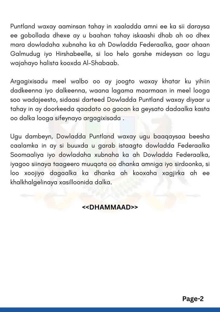 Abdiburhan2's tweet image. Dowlada #Puntland ayaa garab istaag u muujisay CXDS iyo dadka deegaanka.
Sidookalena cambaareysay weerarki ay argagixisadu kuqabsadeen #maxaas
Una tacsiyeysay mujaahidiinti kushihiiday dagaalkas.