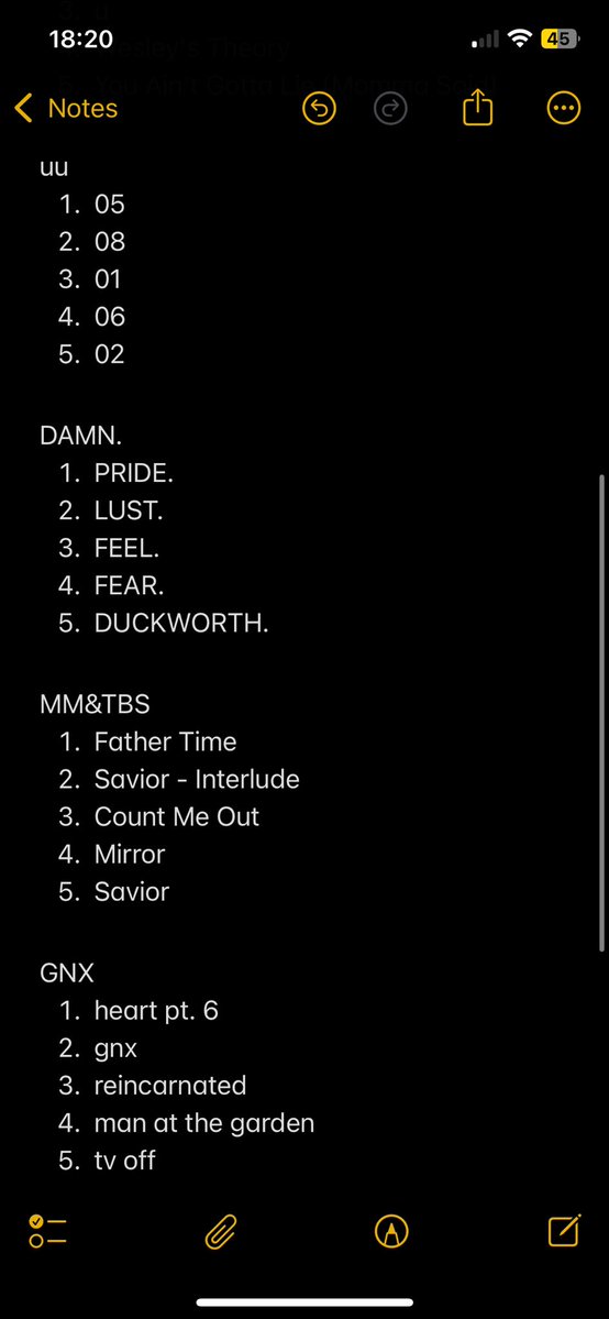 glewFGC's tweet image. top 5 off each kendrick album