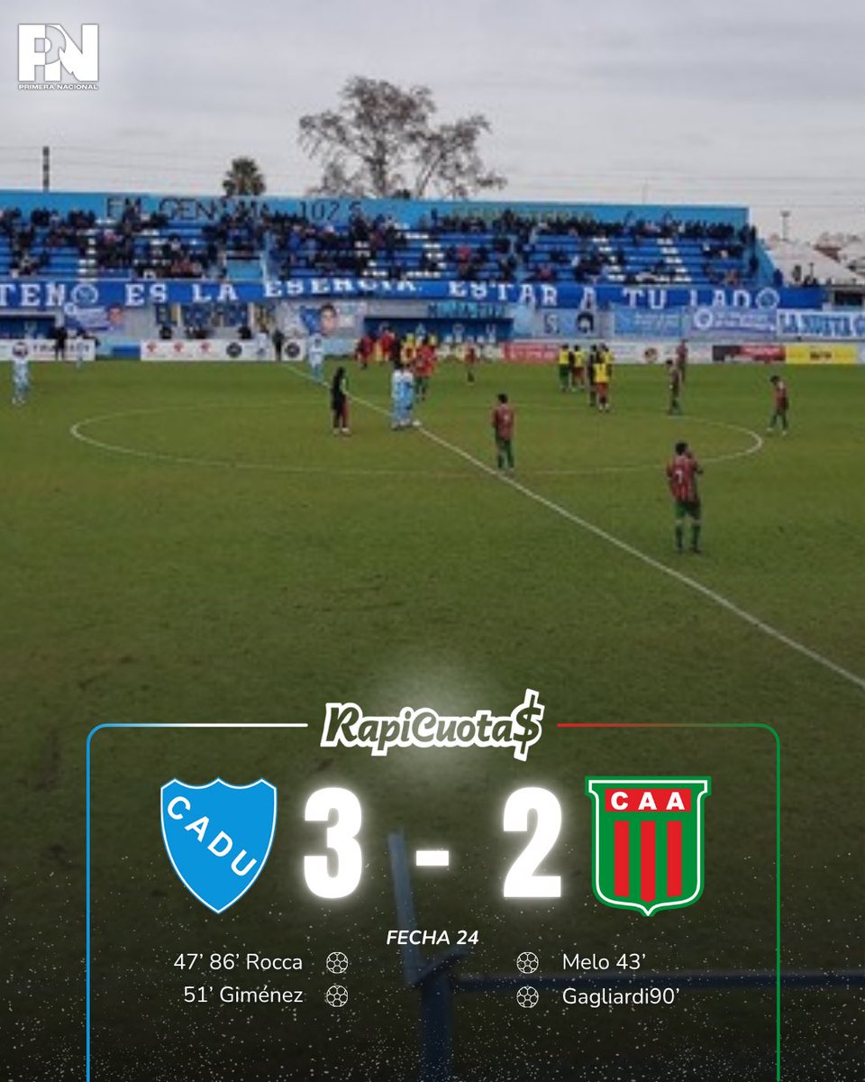 Primeranaciona's tweet image. 👊⚔️ REACCIONA EL CADU
CADU 3-2 Agropecuario
Defensores Unidos volvió a la victoria de local y venció al Sojero, para soñar salir del fondo de la tabla.