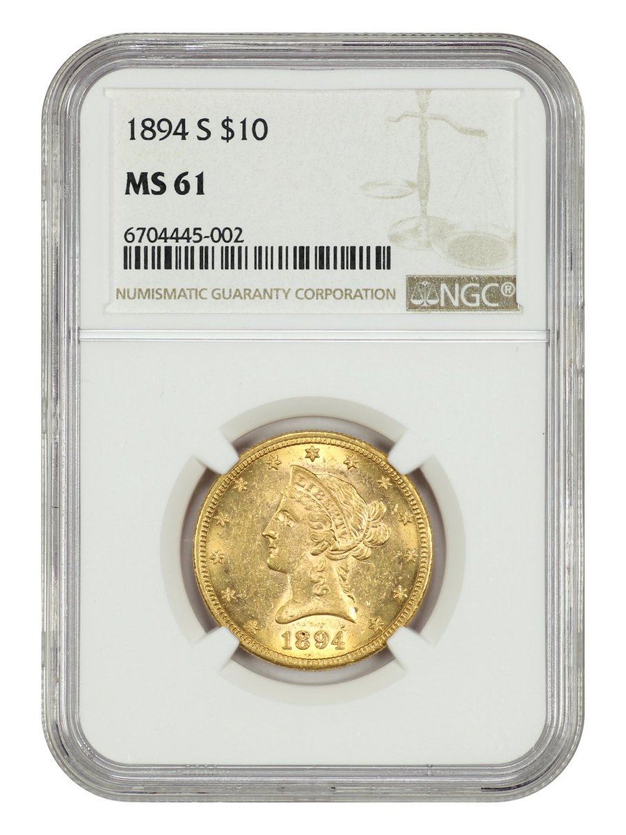 deepc's tweet image. From a scant mintage of just 25,000 pieces, few 1894-S Eagles survive. The highest-graded example is an MS62, making this one of the finest available on the market! Remarkably lustrous and boldly struck with rich golden-orange coloration,
raredatecoins.com
