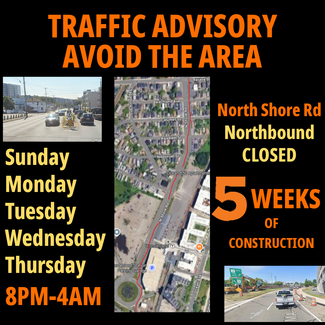 Revere Police (@reverepolice) on Twitter photo 🚧 Heads up, Revere commuters! 🚧
🚨 North Shore Road –Northbound Only 🚨
🏗️ Construction underway for the next 5 weeks 🕗 Nightly work hours: 8PM–4AM, Sunday through Thursday, from Butler Circle to Revere St.
⚠️ Avoid the area if possible. <a href="/Revere311/">City of Revere, Massachusetts</a> 🚧 Heads up, Revere commuters! 🚧
🚨 North Shore Road –Northbound Only 🚨
🏗️ Construction underway for the next 5 weeks 🕗 Nightly work hours: 8PM–4AM, Sunday through Thursday, from Butler Circle to Revere St.
⚠️ Avoid the area if possible. <a href="/Revere311/">City of Revere, Massachusetts</a>