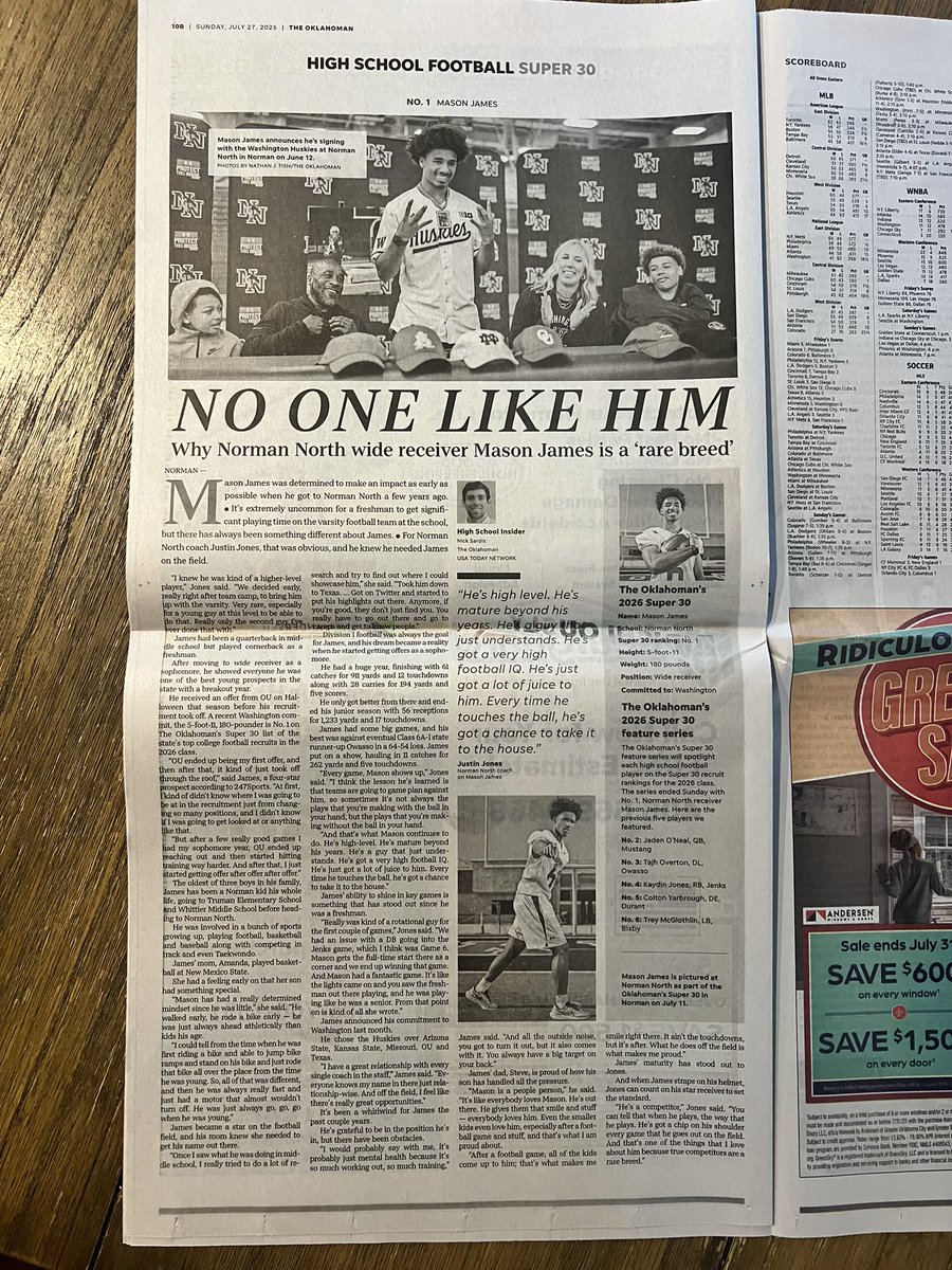 Amanda James (@amandajames__1) on Twitter photo SO proud of <a href="/MasonJames_1/">Mason James✞</a> for making #1 in the Oklahoman top 30! Incredible recognition and 2 pages in the Sunday paper! #RAREBREED #NOONELIKEHIM SO proud of <a href="/MasonJames_1/">Mason James✞</a> for making #1 in the Oklahoman top 30! Incredible recognition and 2 pages in the Sunday paper! #RAREBREED #NOONELIKEHIM